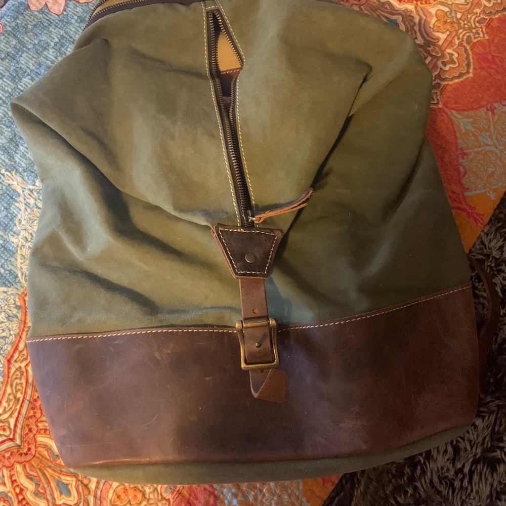 Army Green & Leather Canvas Bag